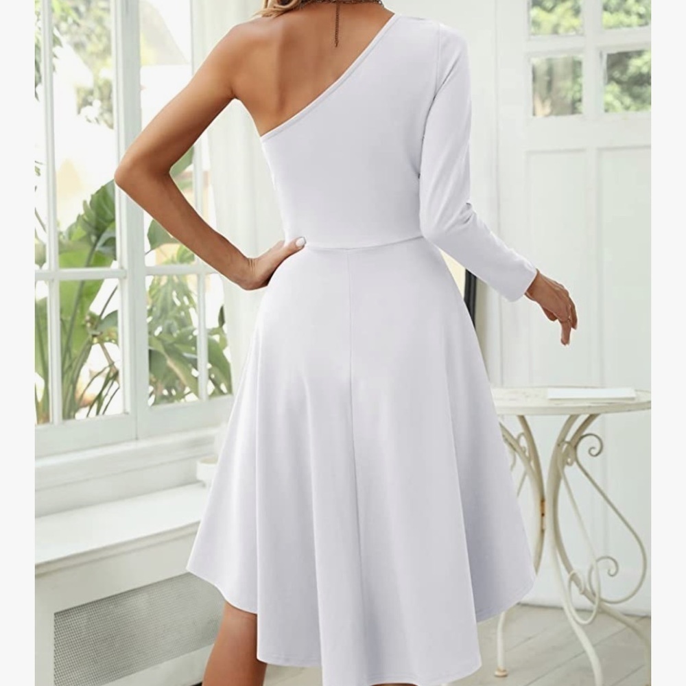 Chic One-Shoulder White Dress - Picture 2 of 12